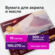 Альбом для акрила и масла, 300 г/м2, 190х270 мм, 10 листов, склейка, тиснение «холст», BRAUBERG ART PREMIERE, 113267