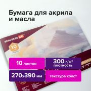 Альбом для акрила и масла, 300 г/м2, 270х390 мм, 10 листов, склейка, тиснение «холст», BRAUBERG ART PREMIERE, 113268