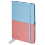 Блокнот А5 (148х218 мм), BRAUBERG «DUO», под кожу с резинкой, 80 л., клетка, голубой/розовый, 113432