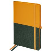 Блокнот А5 (148х218 мм), BRAUBERG «DUO» под кожу с резинкой, 80 л., клетка, оранжевый/зеленый, 113435