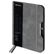 Блокнот А5 (162х218 мм), BRAUBERG «NOTE», под кожу софт-тач, с резинкой, 80 л., клетка, серый, 113440