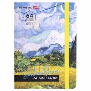 Скетчбук, белая бумага 160 г/м2, 145х203 мм, 64 л., резинка, твердый, BRAUBERG ART CLASSIC «Ван Гог», 114590