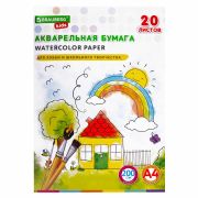 Бумага для акварели А4 в папке, 20 л., 200 г/м2, индивидуальная упаковка, BRAUBERG KIDS, «Я рисую мир», 115156