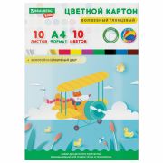 Картон цветной А4 МЕЛОВАННЫЙ ВОЛШЕБНЫЙ, 10 листов, 10 цветов, в папке, BRAUBERG KIDS, 200х290 мм, «Лисенок-пилот», 115157