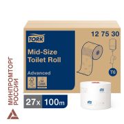 Бумага туалетная 100 м, TORK (Система Т6) ADVANCED, КОМПЛЕКТ 27 рулонов, 2-слойная, белая, 127530
