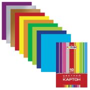Картон цветной А4 2-сторонний МЕЛОВАННЫЙ, 10 листов 10 цветов, папка, HATBER, 195х280 мм, «Creative Set», 032441, 10Кц4_05934