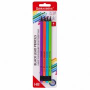 Набор карандашей чернографитных BRAUBERG «ULTRA COLOR» 4 шт., HB, с ластиком, пластиковые, 181709