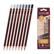 Карандаши чернографитные профессиональные 6H-8B НАБОР 8 штук, BRAUBERG ART «PREMIERE», 181892