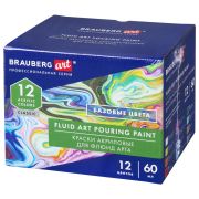 Краски акриловые для техники «Флюид Арт» (POURING PAINT), НАБОР 12 цветов по 60 мл, BRAUBERG ART CLASSIC, 192236