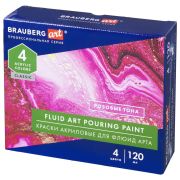 Краски акриловые для техники «Флюид Арт» (POURING PAINT), 4 цвета по 120 мл, Розовые тона, BRAUBERG ART, 192238