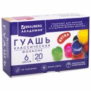 Гуашь BRAUBERG «АКАДЕМИЯ КЛАССИЧЕСКАЯ ЭКСТРА», 6 цветов по 20 мл, 192371