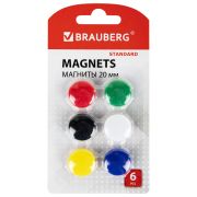 Магниты МАЛОГО ДИАМЕТРА 20 мм, НАБОР 6 шт., ассорти, BRAUBERG «STANDARD», 237469