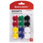 Магниты BRAUBERG «STANDARD» 30 мм, НАБОР 12 шт., ассорти, 237472