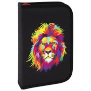 Пенал BRAUBERG с наполнением, 1 отделение, 1 откидная планка, 24 предмета, 21х14 см, «Colorful lion», 270725