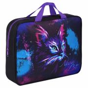 Папка на молнии с ручками BRAUBERG А4, 1 отделение, полиэстер, 80 мм, «Neon cat», 271482