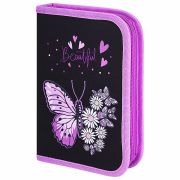 Пенал BRAUBERG с наполнением, 1 отделение, 1 откидная планка, 24 предмета, 21х14 см, «Flower butterfly», 271524