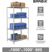 Стеллаж металлический BRABIX «MS KD-180/60-4», 1800х1000х600 мм), 4 полки, компактная упаковка, 291117, S240BR146402