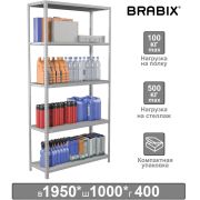 Стеллаж металлический BRABIX «MS KD-195/40-5», 1950х1000х400 мм, 5 полок, сборная стойка, 291119, S240BR244502