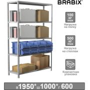 Стеллаж металлический BRABIX «MS KD-195/60-5», 1950х1000х600 мм, 5 полок, сборная стойка, 291121, S240BR246502