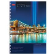 Тетрадь А4, 100 л., HATBER, спираль, клетка, глянцевый лак, карман, «CITYSCAPE» («Город»), 036842, 100Ткм4B1сп_125