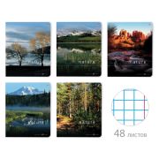 Тетрадь А5 48 л. АЛЬТ скоба, клетка, глянцевый лак, «Природа» (5 видов), 7-48-028