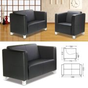 Диван мягкий двухместный «Милано», 810х1280х770 мм, c подлокотниками, экокожа, черный