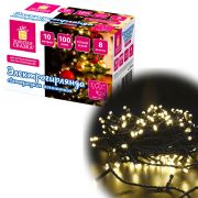 Электрогирлянда-нить комнатная «Стандарт» 10 м, 100 LED, теплый белый свет, 220 V, контроллер, ЗОЛОТАЯ СКАЗКА, 591346