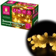 Электрогирлянда-нить комнатная «Шарики» 5 м, 40 LED, теплый белый свет, 220 V, контроллер, ЗОЛОТАЯ СКАЗКА, 591348