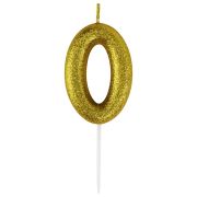 Свеча-цифра для торта «0» золотая с глиттером, 6 см, ЗОЛОТАЯ СКАЗКА, на шпажке, в блистере, 591413