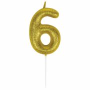 Свеча-цифра для торта «6» золотая с глиттером, 6 см, ЗОЛОТАЯ СКАЗКА, на шпажке, в блистере, 591419