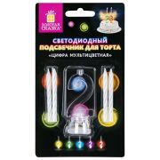 Цифра-подсвечник «2» светодиодная, ЗОЛОТАЯ СКАЗКА, в наборе 4 свечи 6 см, 1 батарейка, 591425