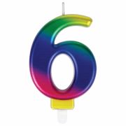 Свеча-цифра для торта «6» «Радужная», 9 см, ЗОЛОТАЯ СКАЗКА, с держателем, в блистере, 591439