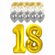 Шары воздушные НАБОР ДЛЯ ДЕКОРА «18 лет», 17 шаров, золото/серебро, BRAUBERG, 591900