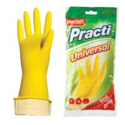 Перчатки МНОГОРАЗОВЫЕ латексные PACLAN «Practi Universal», хлопчатобумажное напыление, размер 7,5-8, M (средний), желтые