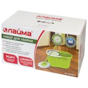 Швабра с отжимом и ведром 7л/5л, отжим центрифуга / рукоятка, 2 круглые насадки, крепление кольцо, синий, LAIMA 603624