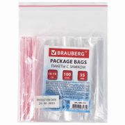 Пакеты с замком ZIP LOCK «зиплок», комплект 100 шт., 100х150 мм, ПВД, толщина 35 микрон, BRAUBERG, 606211