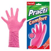 Перчатки МНОГОРАЗОВЫЕ латексные PACLAN «Practi Comfort», хлопчатобумажное напыление, размер 7,5-8, M (средний), розовые, вес 62 г, 407271