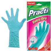 Перчатки МНОГОРАЗОВЫЕ резиновые PACLAN «Extra Dry», хлопчатобумажное напыление, 100% флок, размер 7,5-8, M (средний), синие, вес 52 г, 7340, 407340