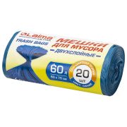 Мешки для мусора LAIMA «ULTRA» 60 л синие, в рулоне 20 шт. прочные, ПВД 21 мкм, 60х70 см, 607687