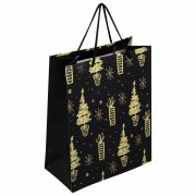 Пакет подарочный (1 штука) новогодний 26x13x32 см, ЗОЛОТАЯ СКАЗКА «Black&Gold», фольга, чёрный, 608236