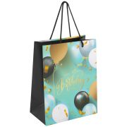 Пакет подарочный (1 штука) 18x10x23 см, ЗОЛОТАЯ СКАЗКА «Happy Birthday», фольга, бирюзовый, 608239