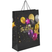 Пакет подарочный (1 штука) 33x13x45 см, ЗОЛОТАЯ СКАЗКА «Happy Birthday», фольга, черный, 608240