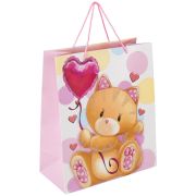 Пакет подарочный (1 штука) 26x13x32 см, ЗОЛОТАЯ СКАЗКА «Lovely Kitty», глиттер, белый/розовый, 608242