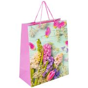 Пакет подарочный (1 штука) 26x13x32 см, ЗОЛОТАЯ СКАЗКА «Spring Flowers», глиттер, розовый, 608247