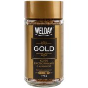 Кофе растворимый WELDAY (ВЭЛДЭЙ) «GOLD» 190 г, стеклянная банка, сублимированный, 622674