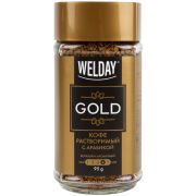 Кофе растворимый WELDAY (ВЭЛДЭЙ) «GOLD» 95 г, стеклянная банка, сублимированный, 622675